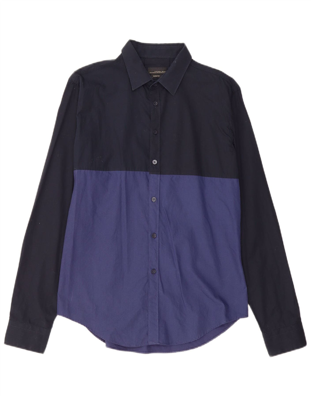 Camicia ZARA da uomo slim fit color block blu navy medio