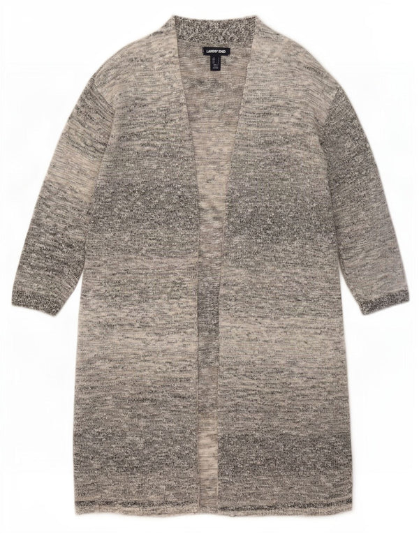 Maglione cardigan aperto a lunga linea da donna Lands End UK 10 piccolo grigio chiazzato