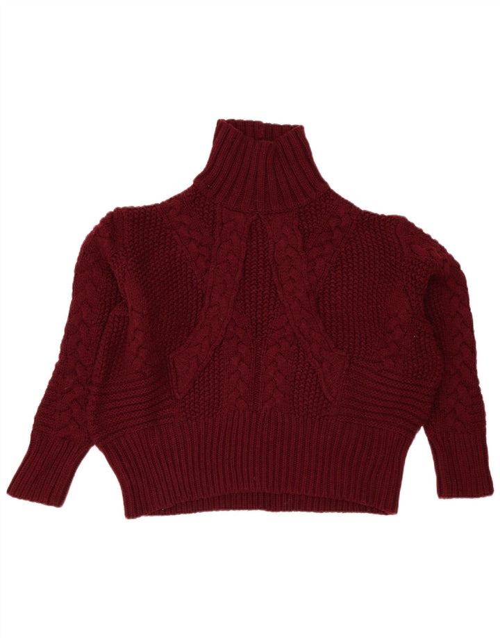 Zara Donna Maglione Corto Oversize con Collo Dolcevita UK 14 Borgogna Medio