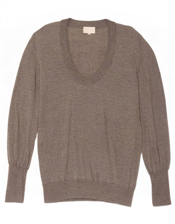 Maglione da donna vintage con scollo a barca UK 14 Cashmere grande grigio screziato