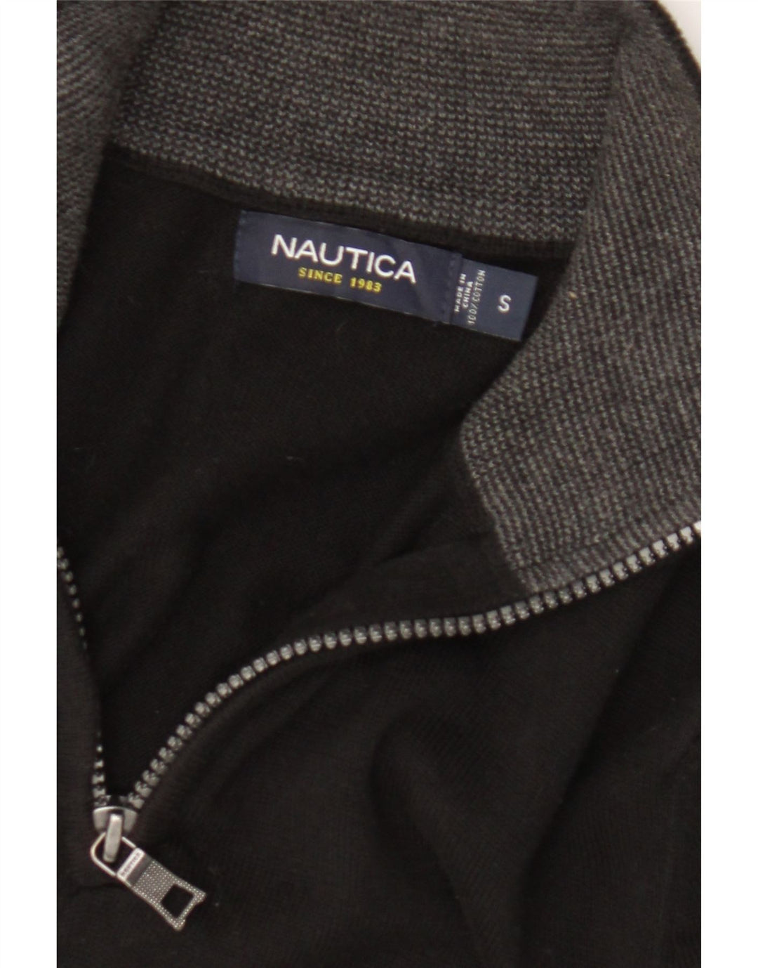 NAUTICA Mens Zip Neck Jumper Sweater Small Black Cotton Vintage Nautica and Second-Hand Nautica from Messina Hembry 