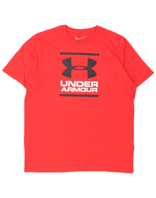 T-shirt grafica da uomo Under Armour Top grande in cotone rosso
