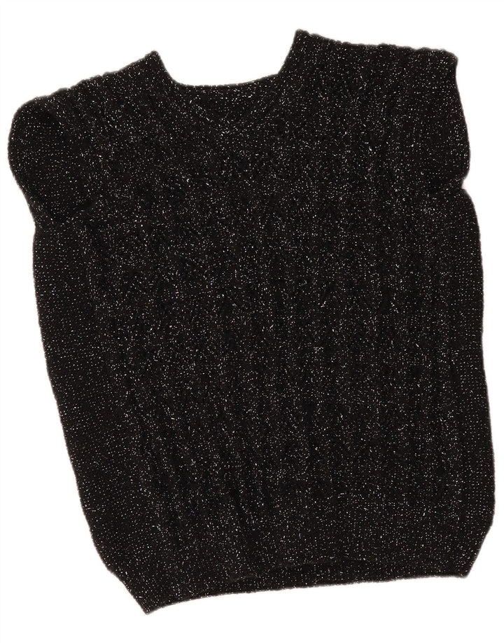 Canottiera vintage da donna UK 12 media nera screziata