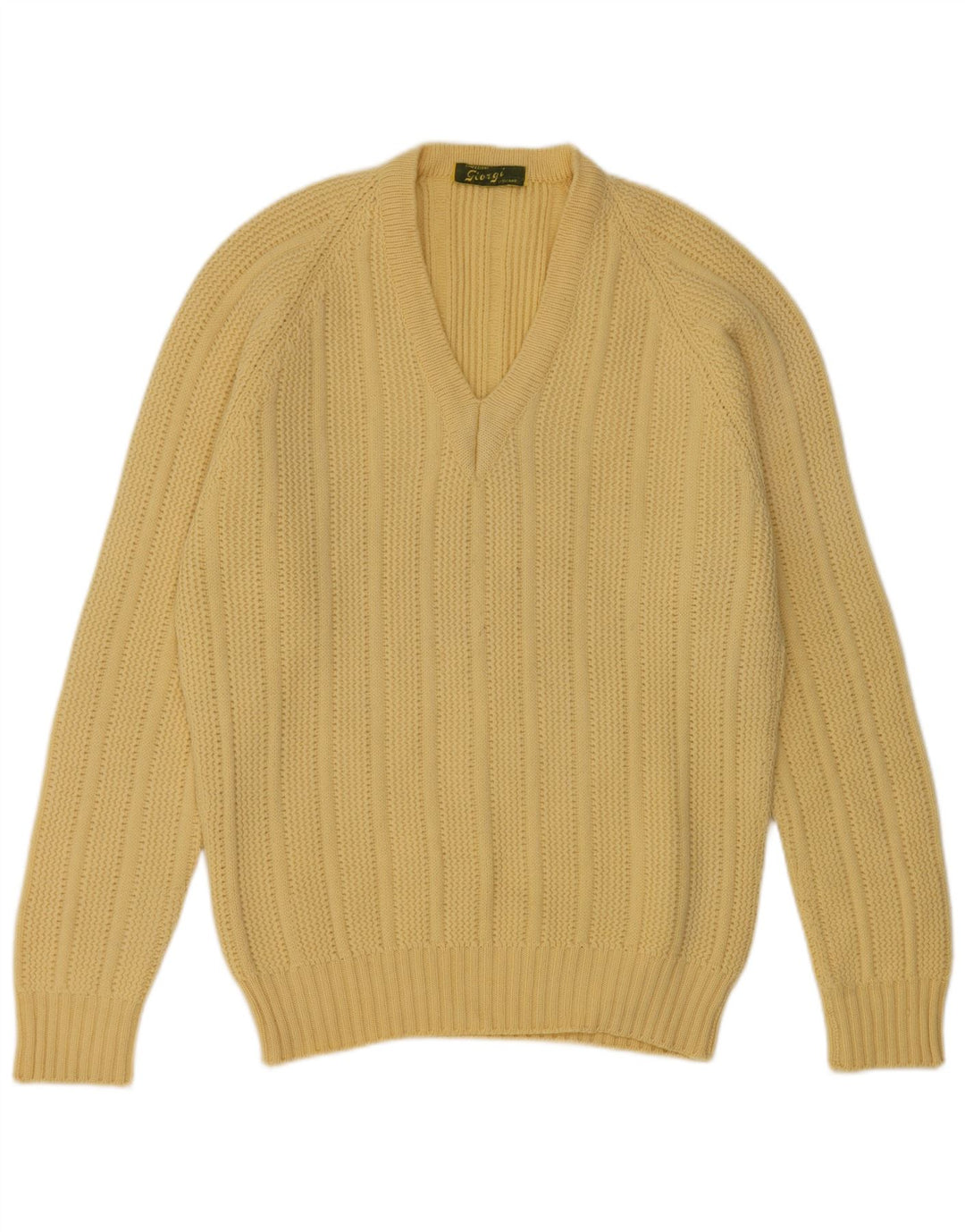 Maglione vintage da uomo con scollo a V giallo medio