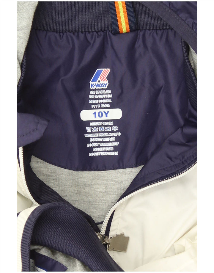 Giubbotto bomber con cappuccio K-Way da ragazzo 9-10 anni in nylon color block blu navy