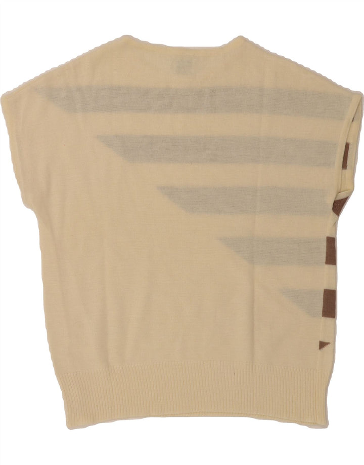 VINTAGE Womens Crew Neck Jumper Sweater IT 42 Medium Beige Striped Vintage Vintage and Second-Hand Vintage from Messina Hembry 