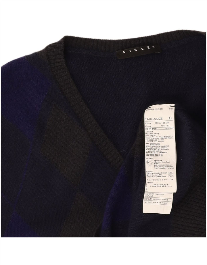 Canotta da uomo SISLEY XL blu navy a rombi/lana diamante