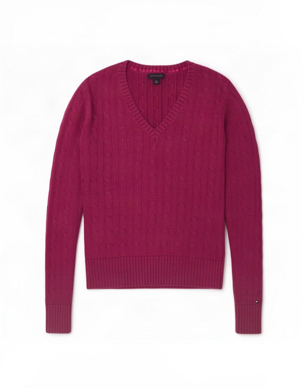 Maglione maglione con scollo a V da donna Tommy Hilfiger UK 10 piccolo cotone marrone