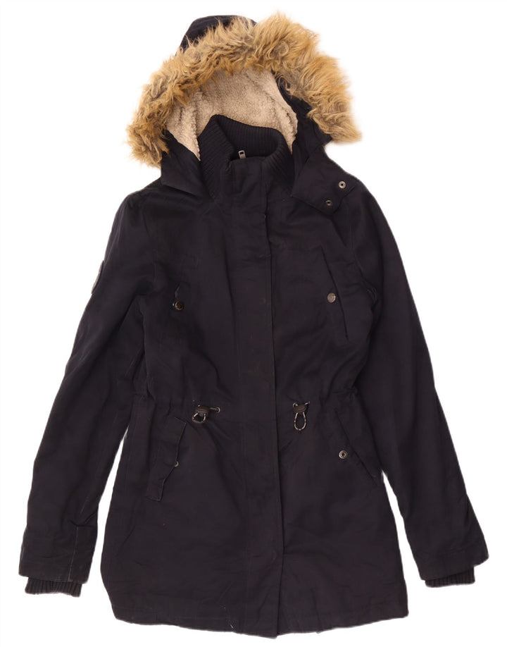 Giacca Parka da donna con cappuccio Superdry UK 6 XS poliestere blu navy