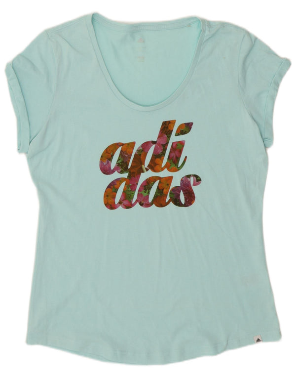 T-shirt grafica da donna Adidas Top UK 16 grande turchese cotone