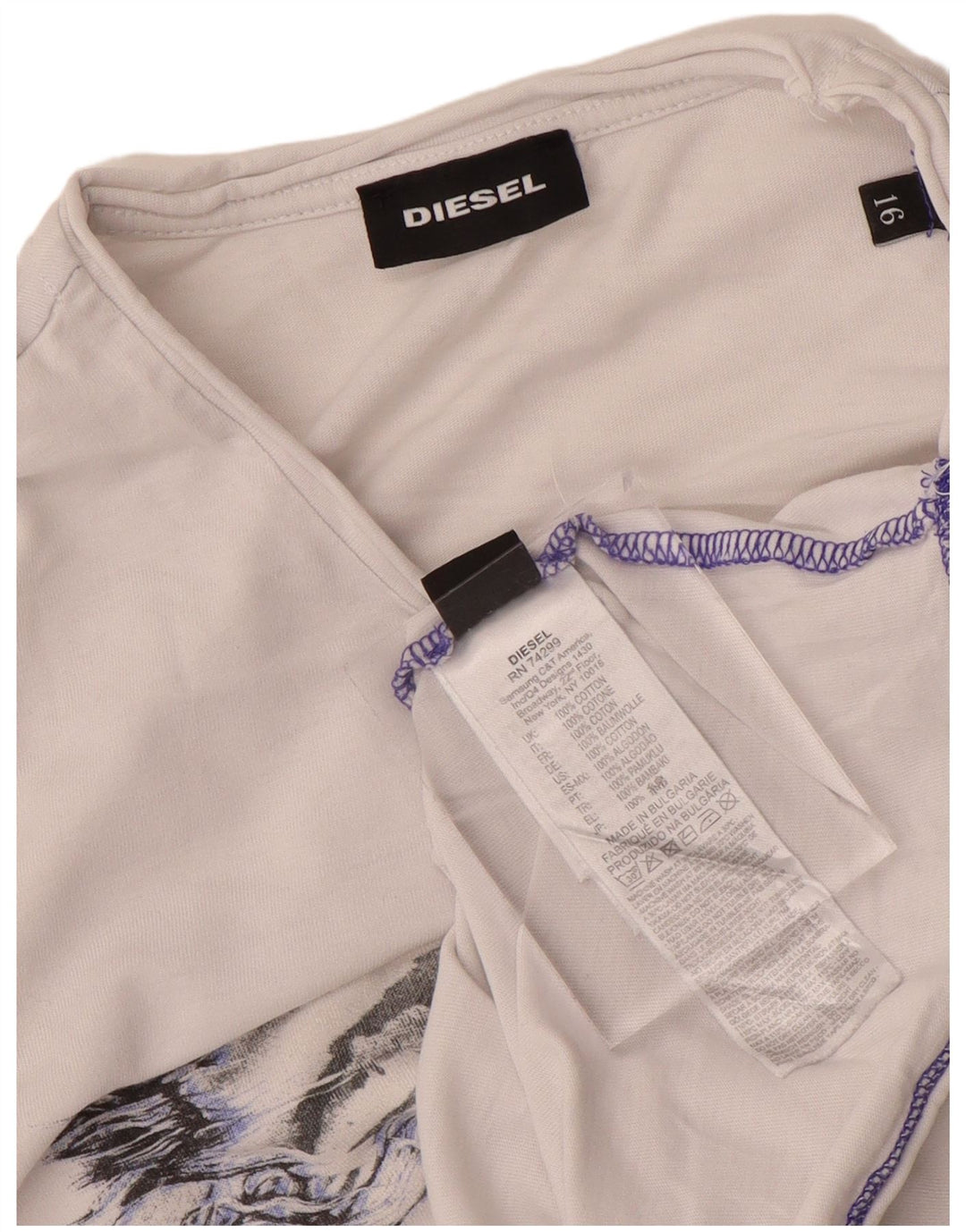 Diesel Top grafico per ragazze manica lunga 15-16 anni in cotone bianco sporco