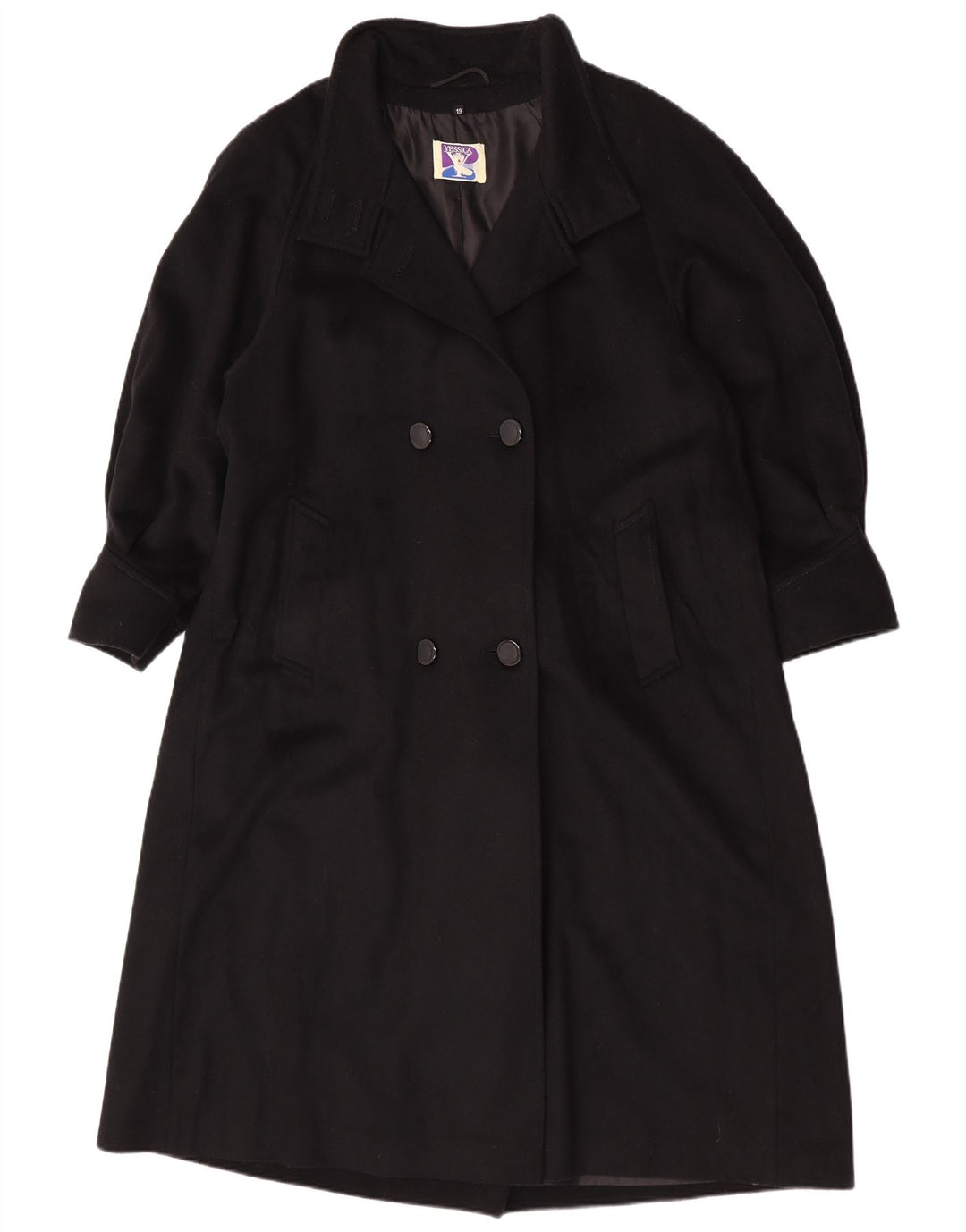Cappotto doppiopetto da donna Yessica UK 20 2XL Lana nera