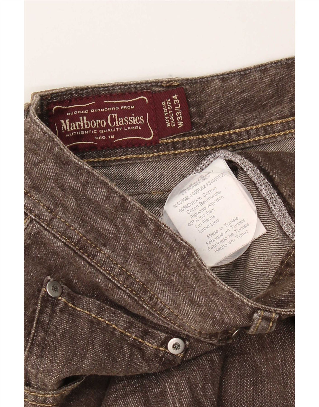 Jeans dritti da uomo Marlboro Classics W33 L30 cotone marrone