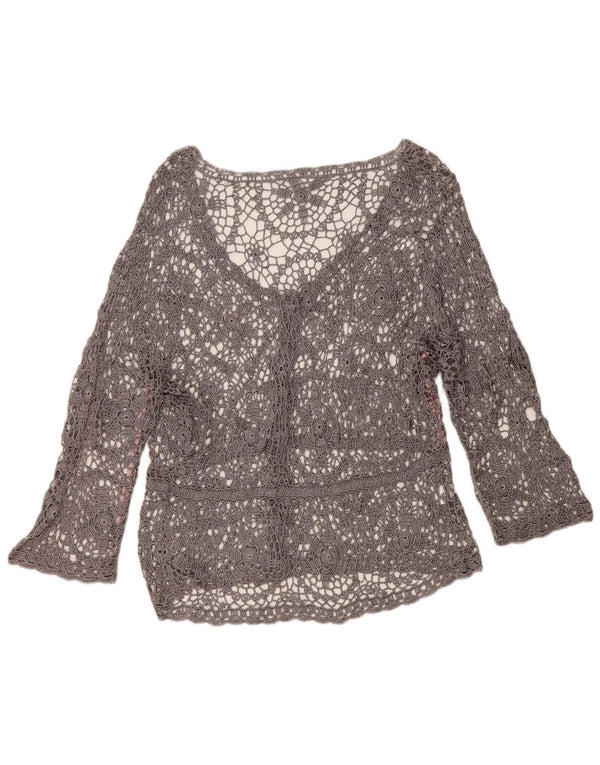 Camicetta a camicia all'uncinetto con maniche a 3/4 da donna Wallis UK 16 grande grigia