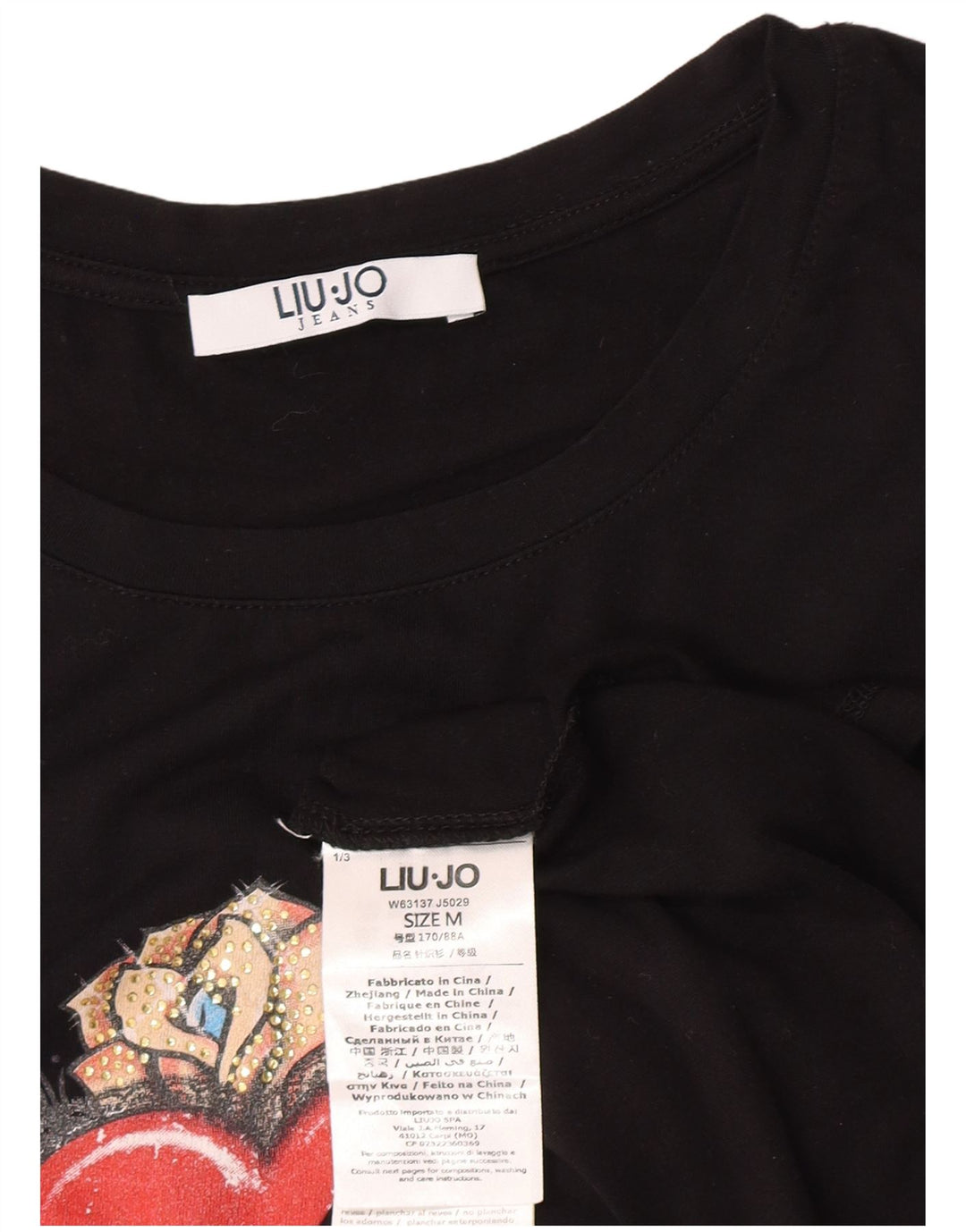 T-shirt grafica da donna Liu Jo Top UK 12 Medium Black Viscosa