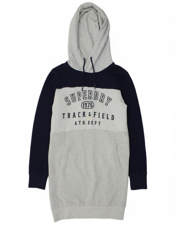 Abito da donna con cappuccio grafico Superdry UK 12 Cotone color block grigio medio