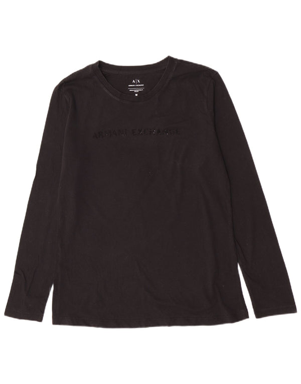 Armani Exchange Top grafico da donna manica lunga UK 12 medio nero