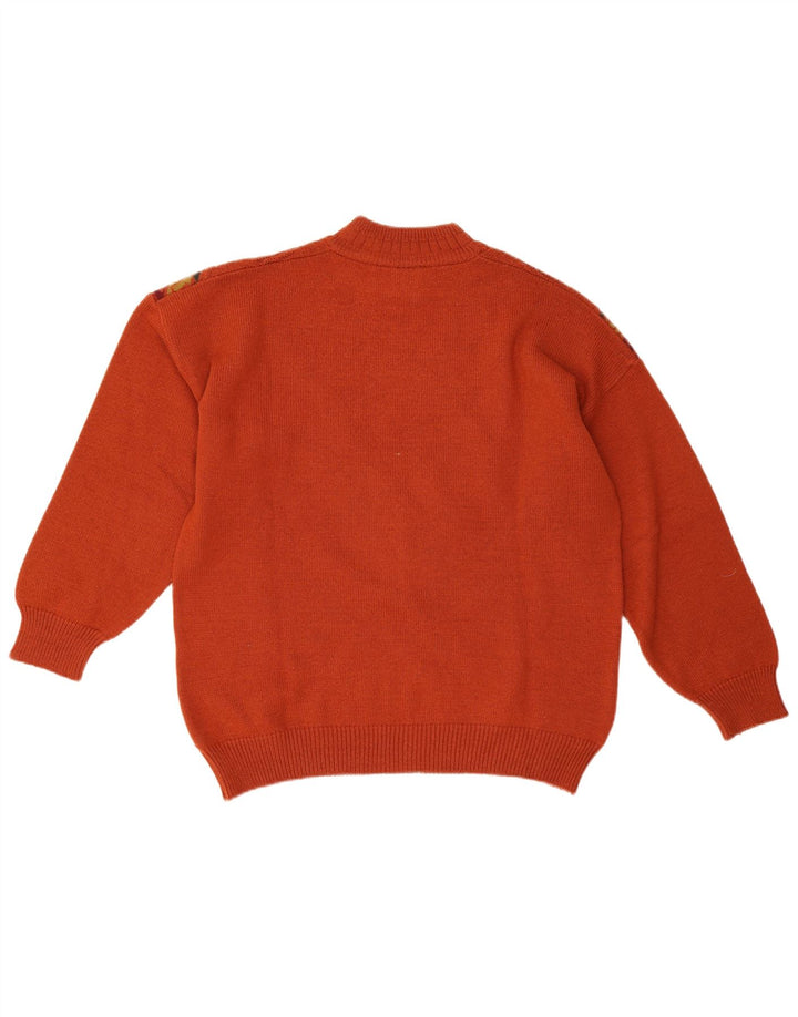 Maglione vintage da uomo con collo alto e lana geometrica arancione grande