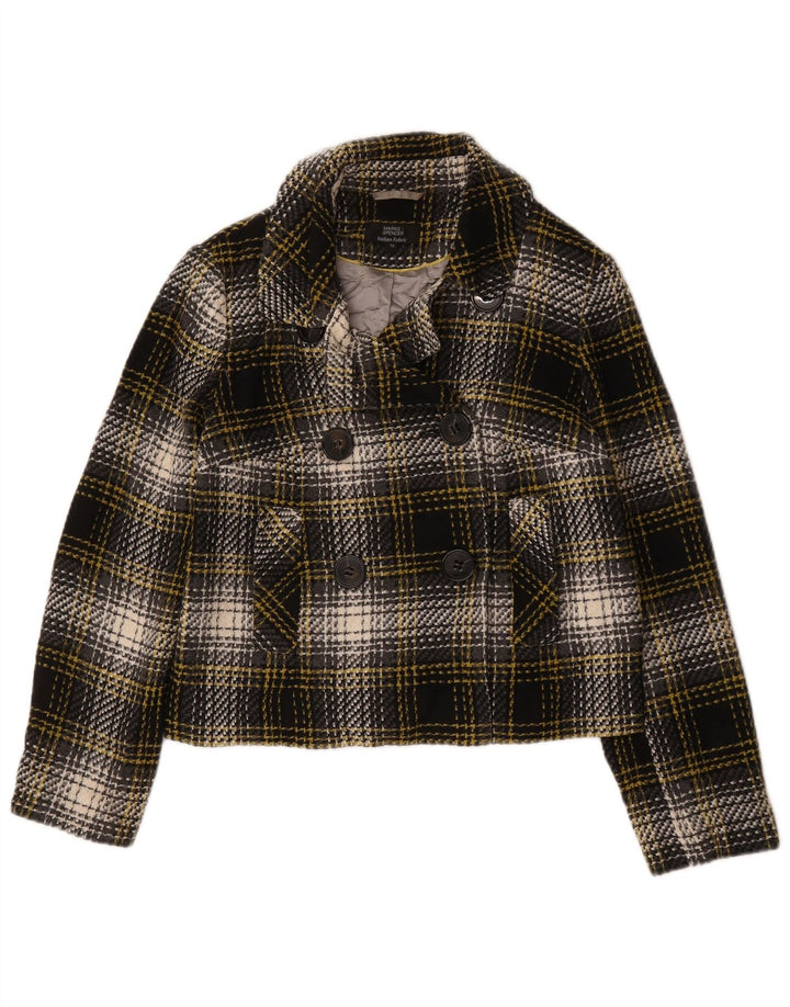 Cappotto da marinaio corto da donna Marks & Spencer UK 14 grande acrilico nero a quadri