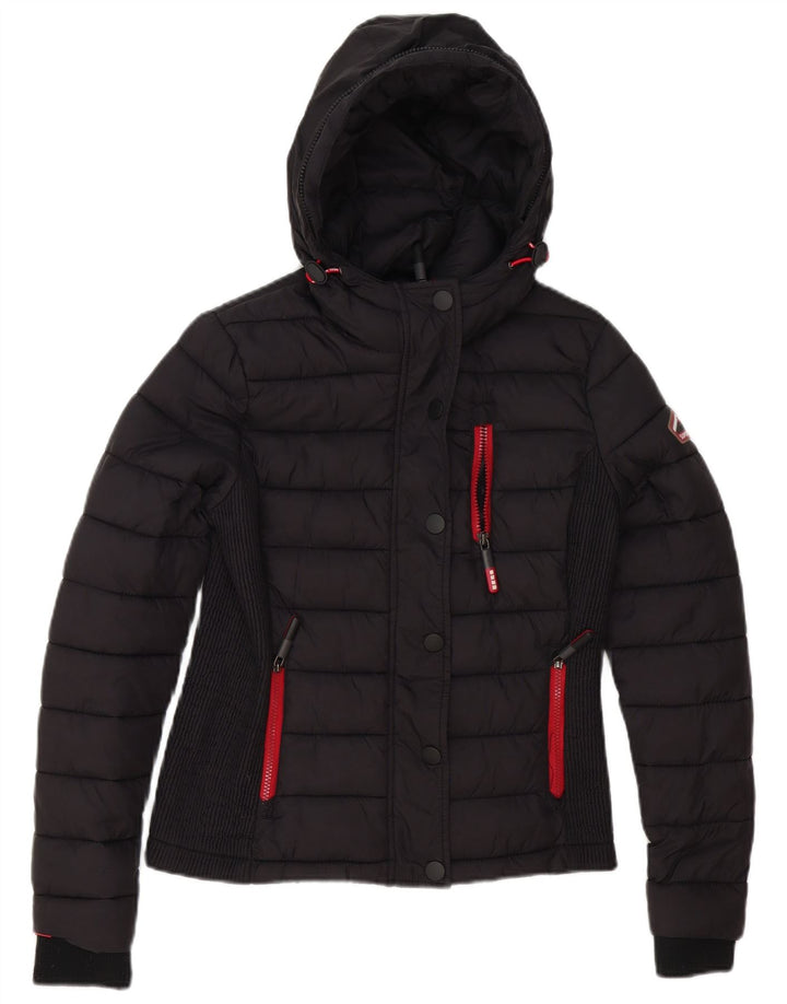 Giacca imbottita con cappuccio da donna Superdry UK 12 nylon nero medio