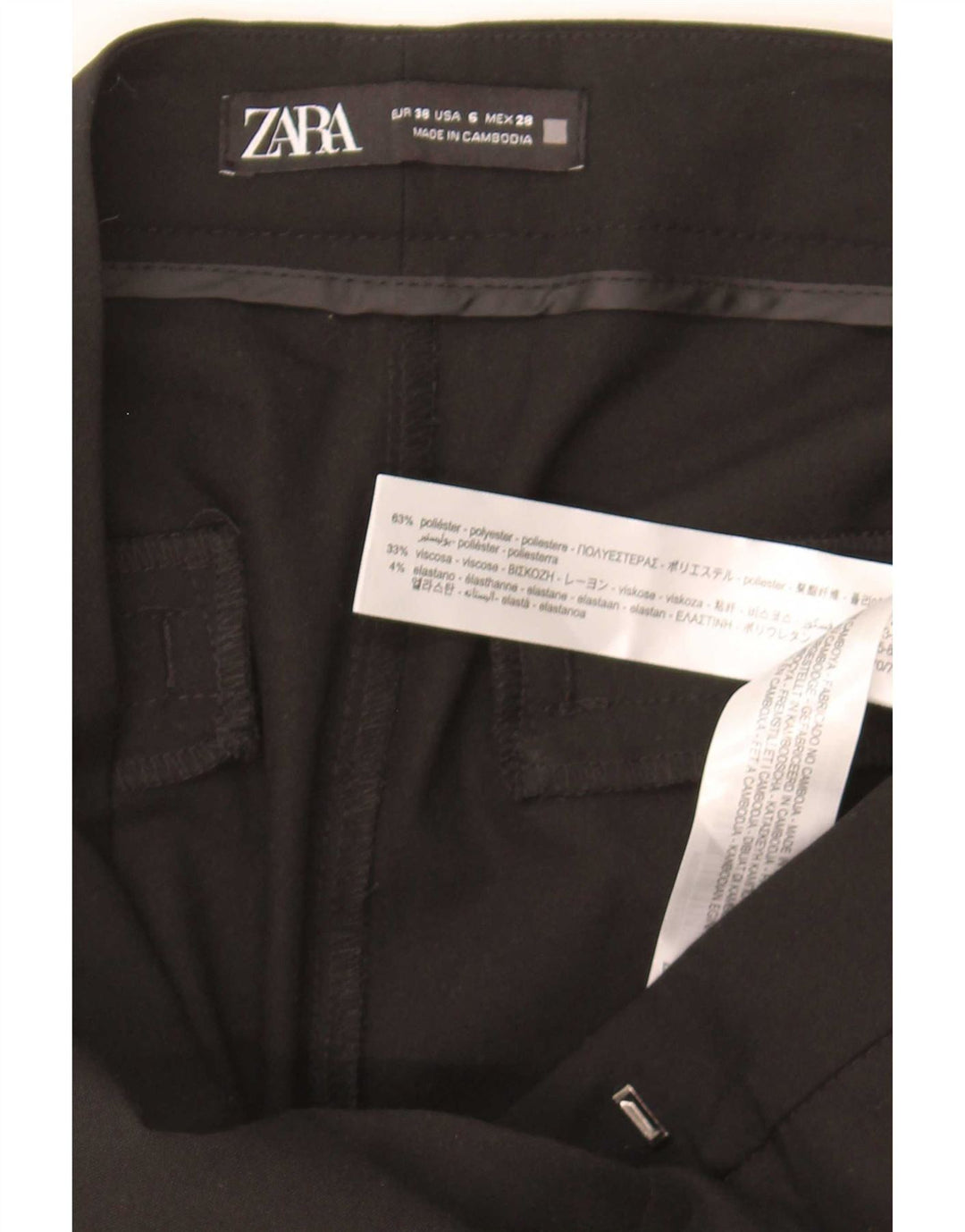 Pantaloni chino slim da donna Zara EU 38 Small W28 L26 poliestere nero