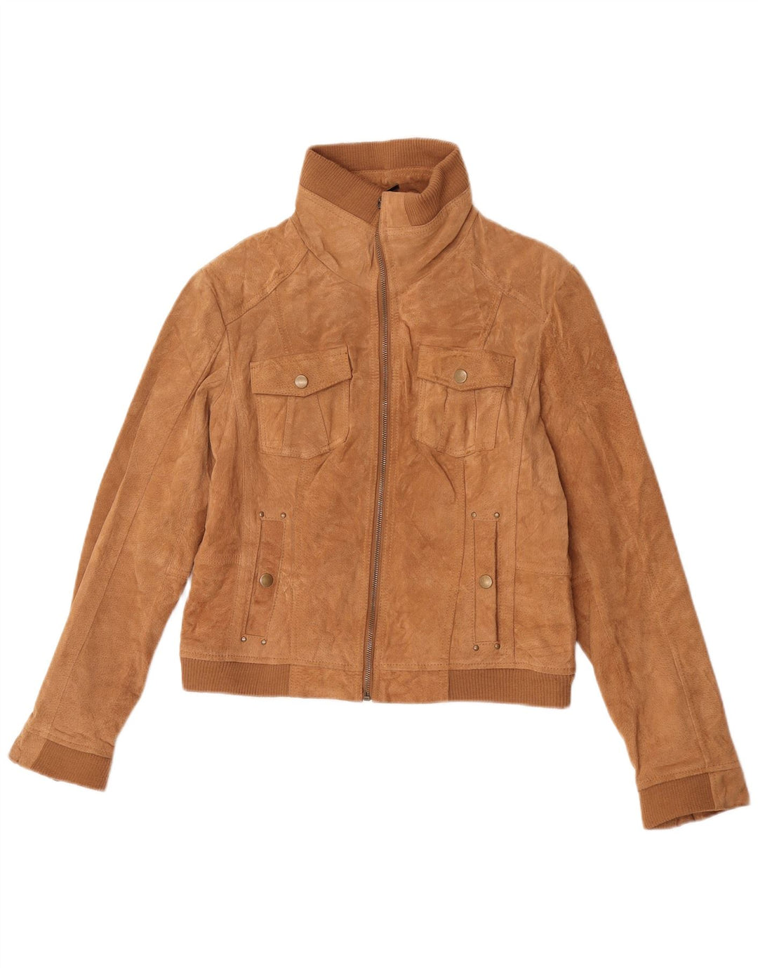 Giacca vintage in pelle scamosciata corta da donna UK 14 grande in pelle beige