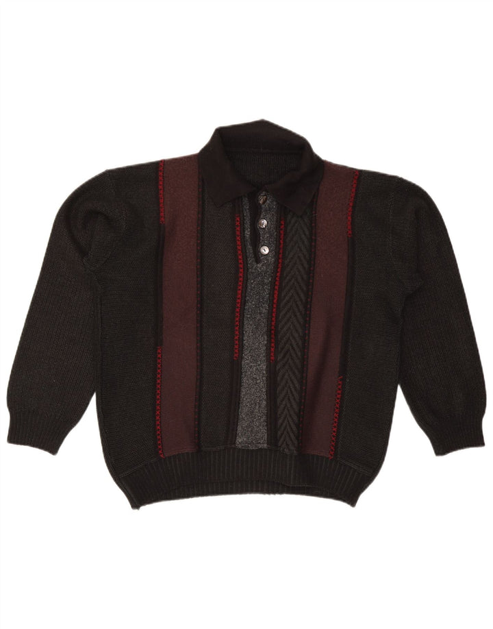 Maglione vintage da uomo con collo alto e color block nero medio