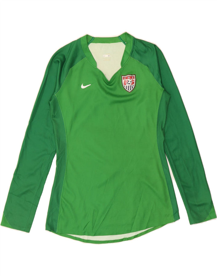 NIKE Womens Graphic Top Long Sleeve UK 14 Medium Green Colourblock Vintage Nike and Second-Hand Nike from Messina Hembry 