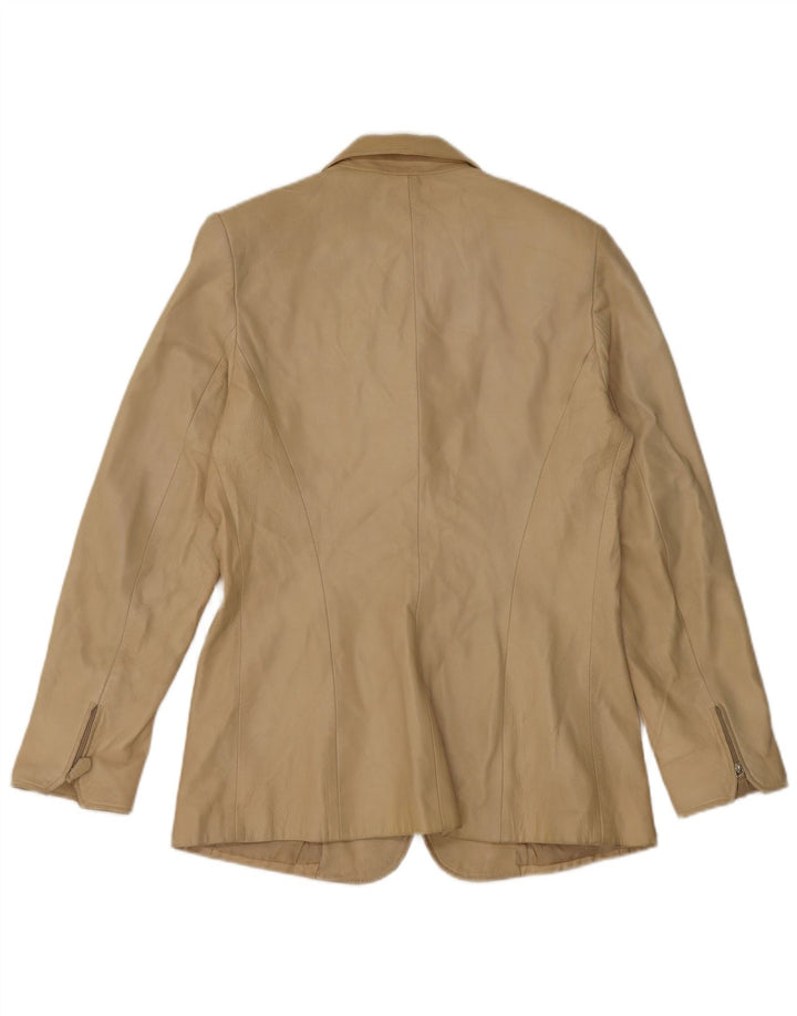 Giacca blazer in pelle vintage da donna a 3 bottoni IT 44 Pelle beige media