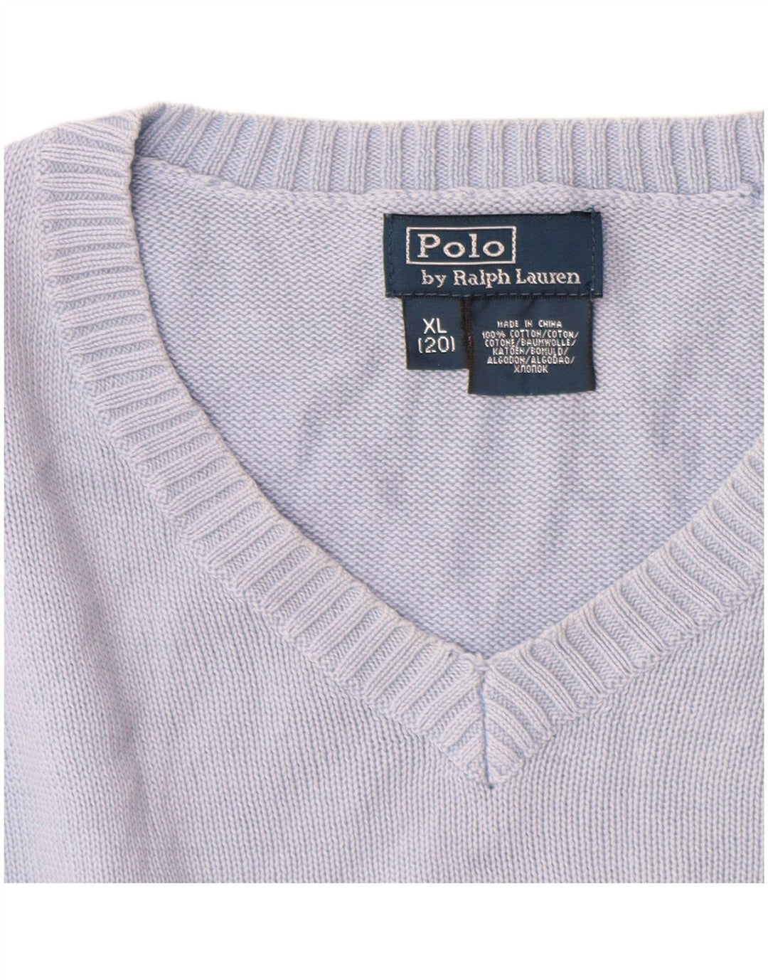 POLO RALPH LAUREN Maglione da bambino con scollo a V 13-14 anni XL in cotone blu