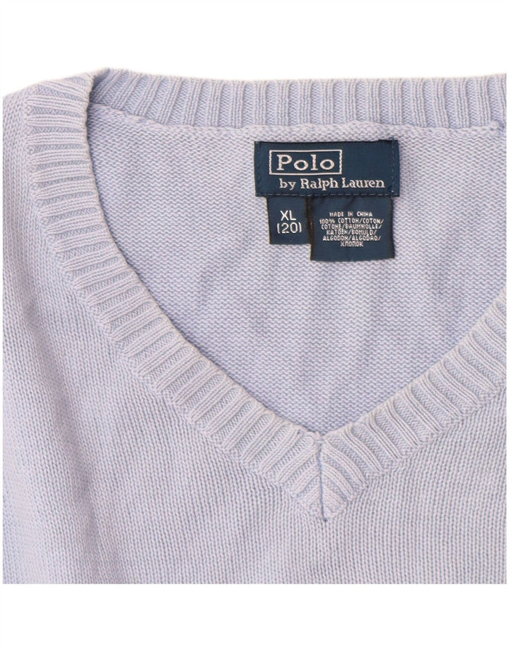 POLO RALPH LAUREN Maglione da bambino con scollo a V 13-14 anni XL in cotone blu
