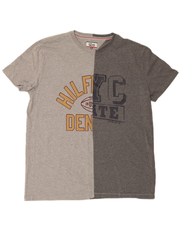 T-shirt grafica da uomo Tommy Hilfiger Top 2XL in cotone color block grigio