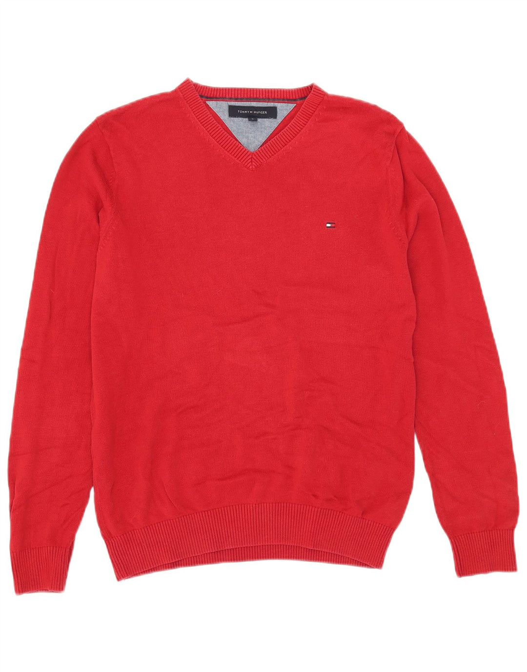 Maglione maglione con scollo a V da uomo Tommy Hilfiger piccolo cotone rosso