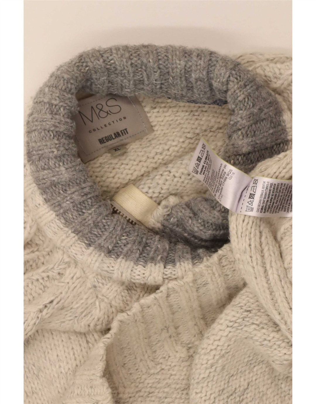 Maglione da uomo Marks & Spencer vestibilità regolare con zip e collo XL bianco chiazzato