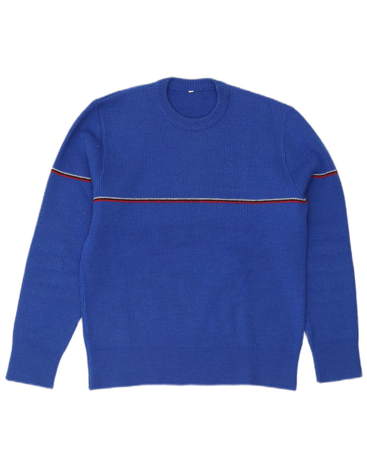 Maglione girocollo da uomo vintage in lana a righe piccole blu