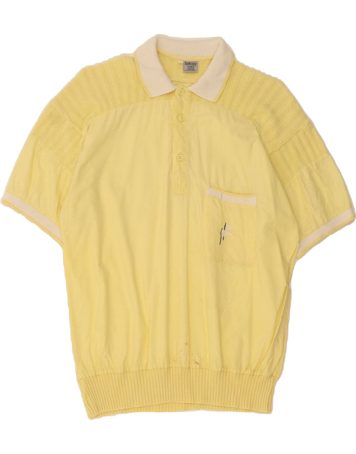 VINTAGE Mens Short Sleeve Pullover Shirt Medium Yellow Cotton Vintage Vintage and Second-Hand Vintage from Messina Hembry 