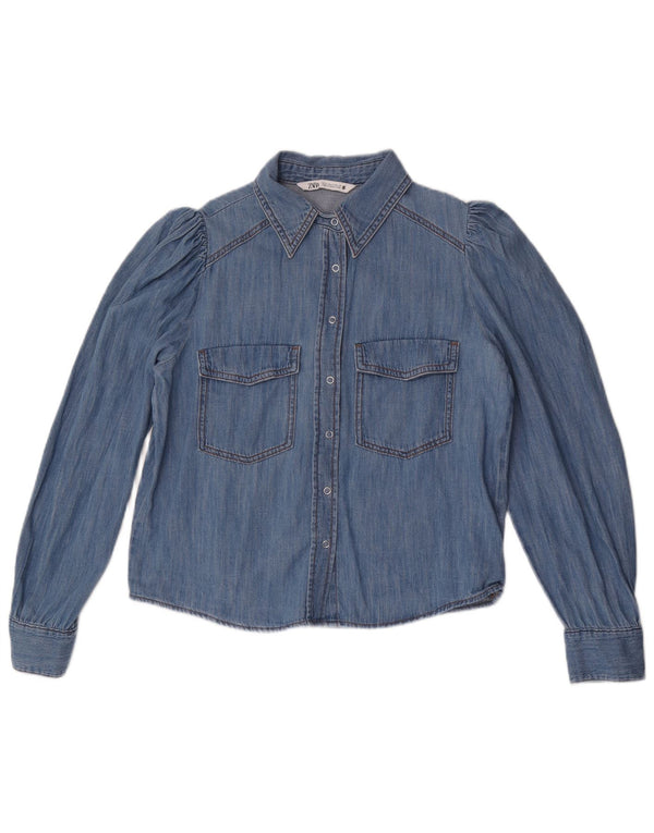 Camicia in denim da donna Zara UK 14 cotone blu medio