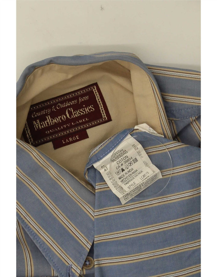 Camicia da uomo Marlboro Classics in cotone a righe grandi blu