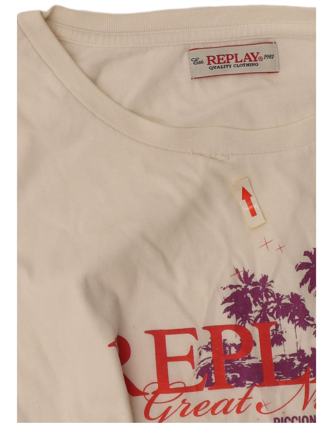 Replay T-shirt grafica da donna Top UK 16 Large Bianco sporco