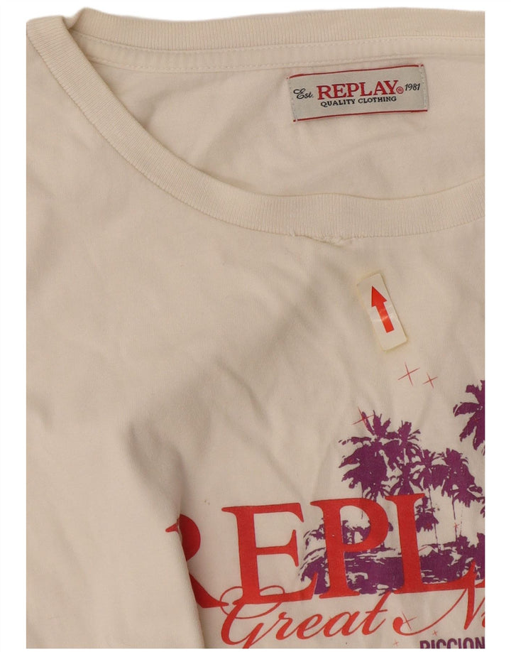 Replay T-shirt grafica da donna Top UK 16 Large Bianco sporco