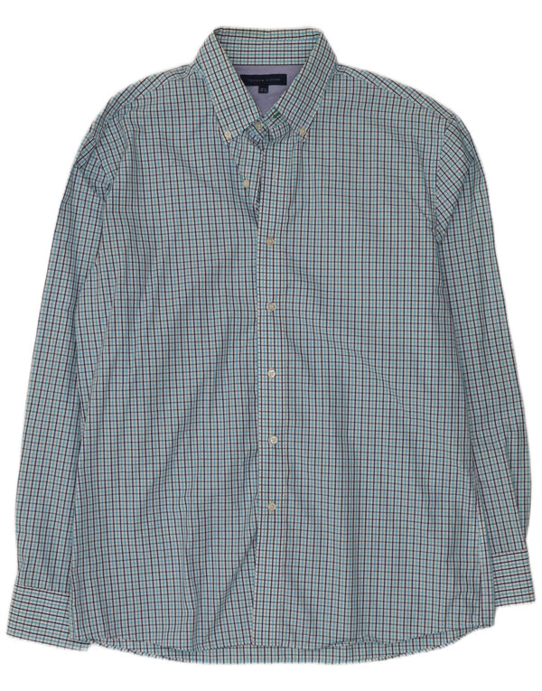 Camicia da uomo Tommy Hilfiger taglia 16 1/2 grande cotone a quadri blu