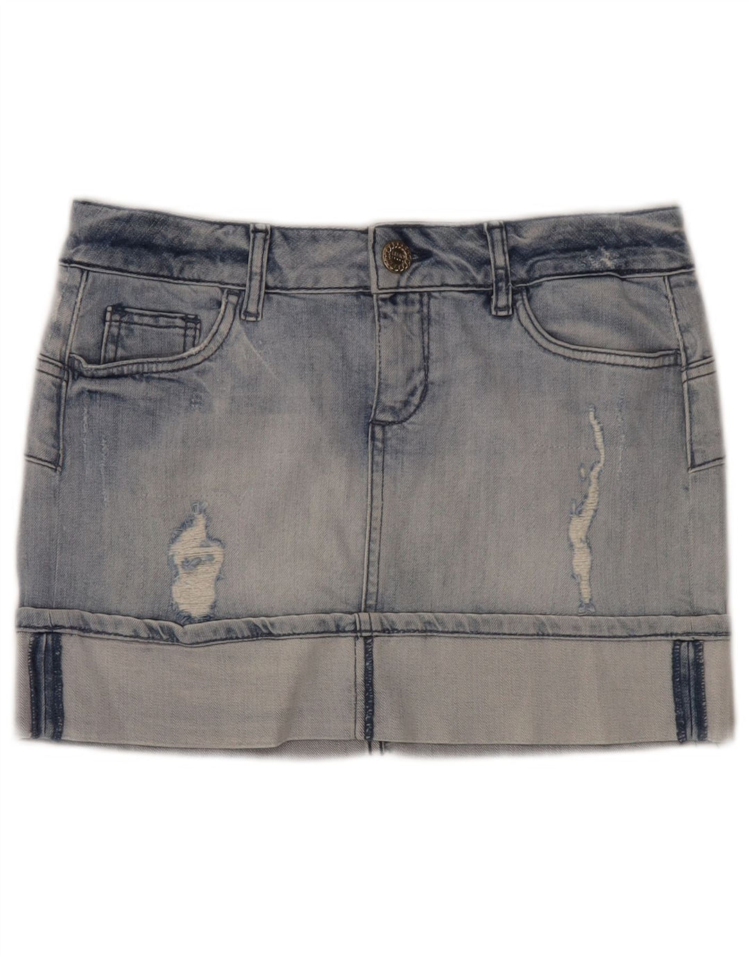 Mini gonna in denim effetto invecchiato da donna Liu Jo W28 in cotone blu medio