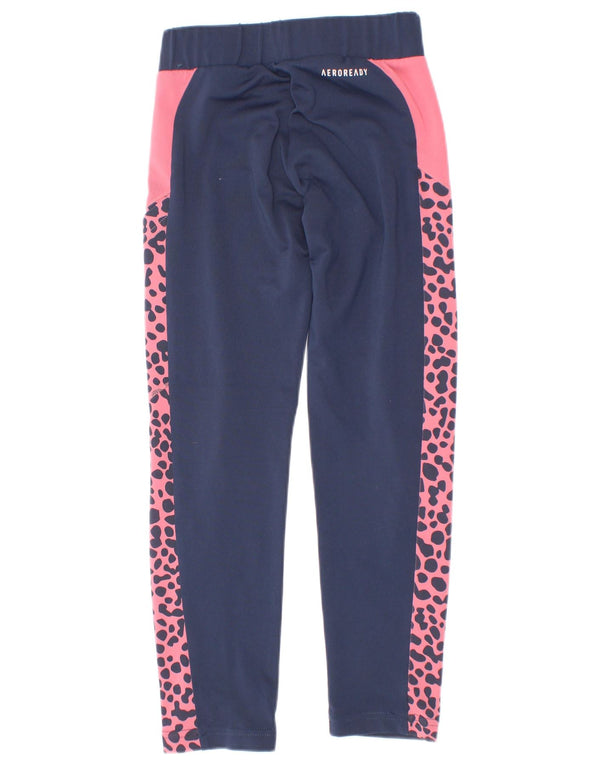 Leggings Adidas Aeroready per ragazze 5-6 anni in poliestere con stampa animalier blu navy