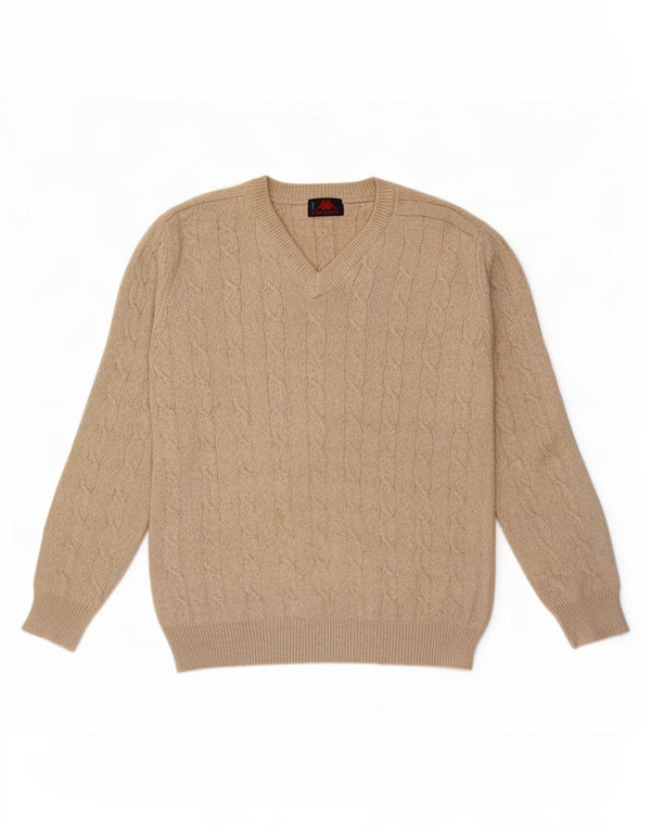 Maglione Kappa da uomo con scollo a V grande in cotone beige