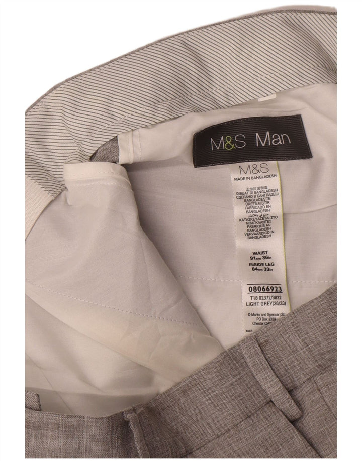 Pantaloni da abito dritti da uomo Marks & Spencer W36 L33 poliestere grigio