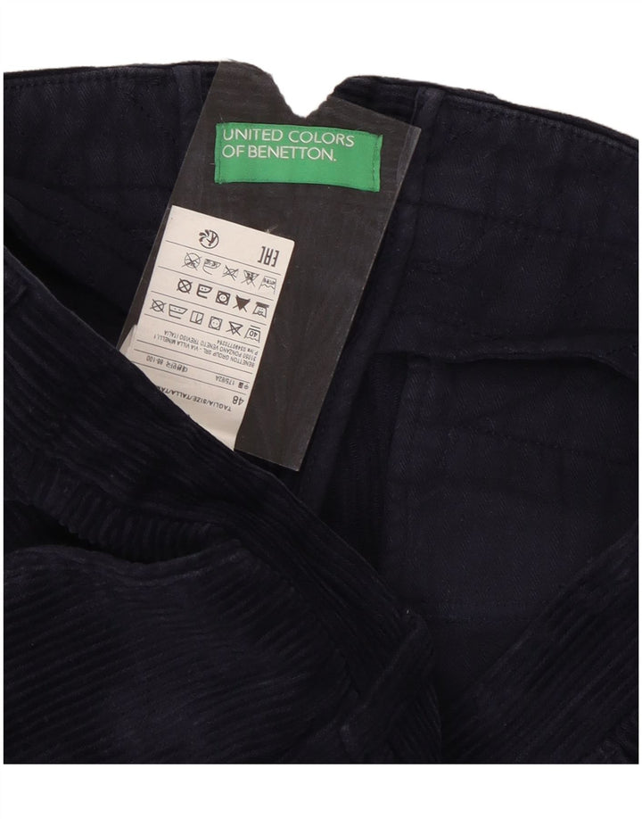 Pantaloni BENETTON da uomo in velluto a coste con pegging IT 48 medio W32 L30 blu navy