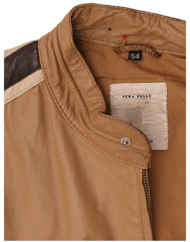Giacca in pelle vintage da uomo IT 54 XL Pelle color block beige