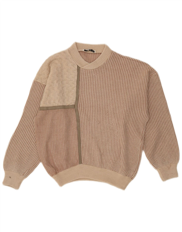 Oscar Forghieri Maglione girocollo da uomo in lana a righe beige medio