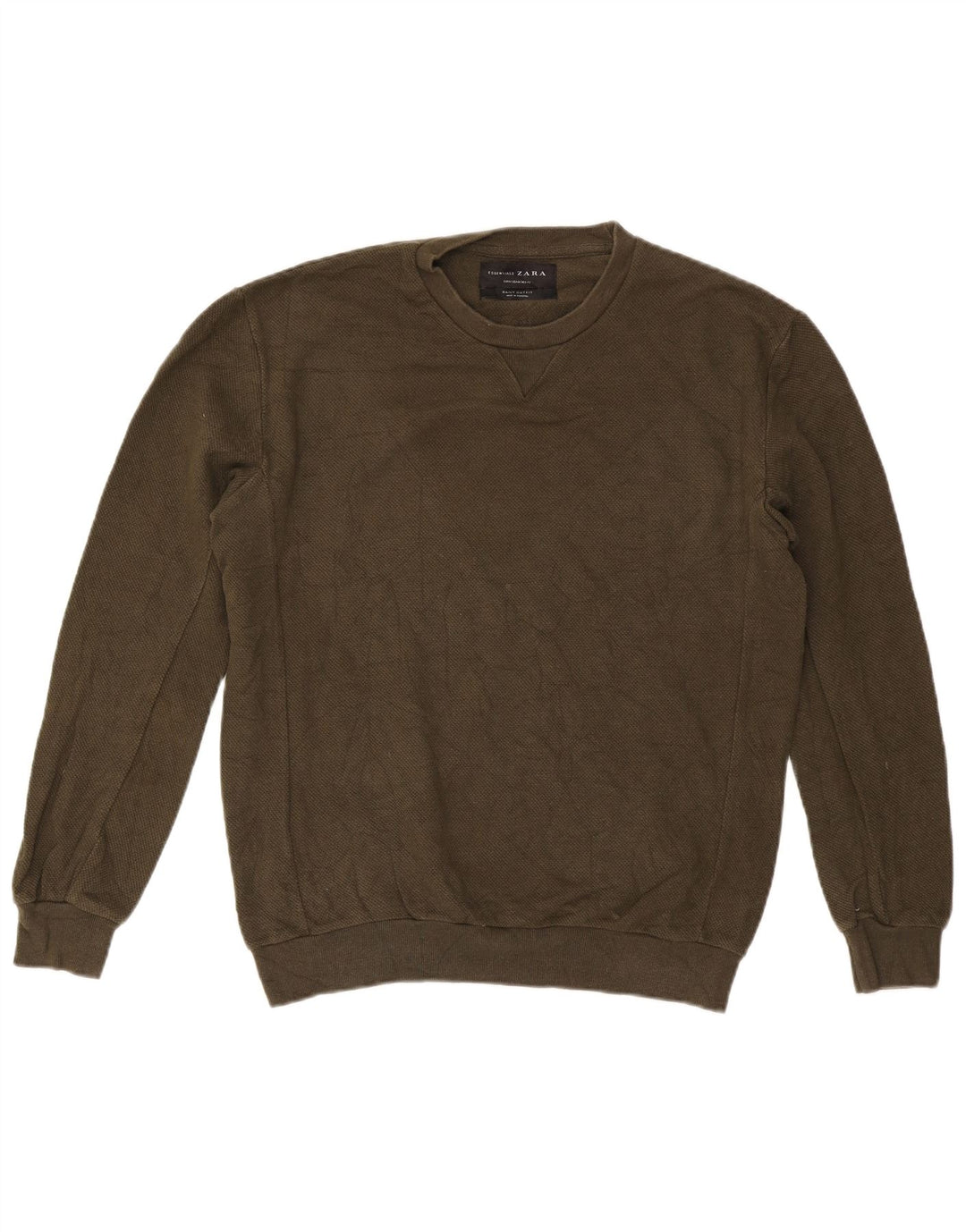 Maglione maglione girocollo da uomo Zara in cotone kaki medio