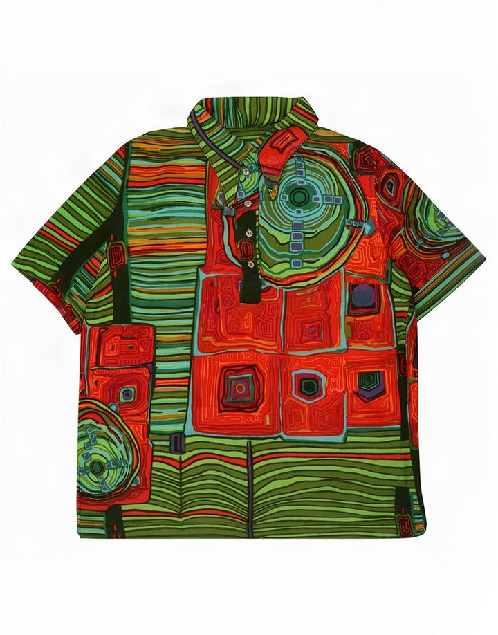 Polo vintage da donna UK 14 media multicolore geometrica